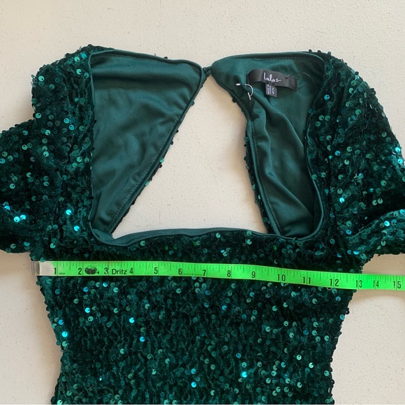 Lulus XS Marvelous Radiance Emerald Sequin Cutout Long Sleeve Mini Dress NWT - Picture 13 of 17